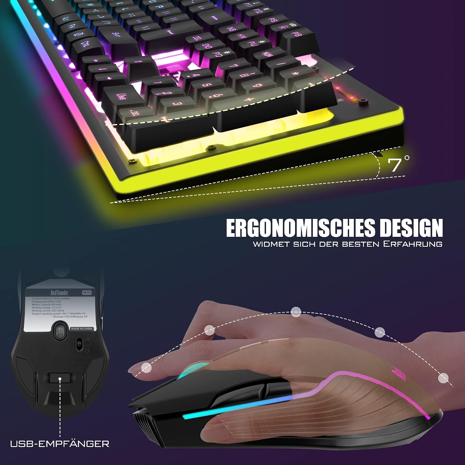 Thumbnail 4 de RedThunder K10 Gaming Tastatur‑Maus Set 3000 mAh