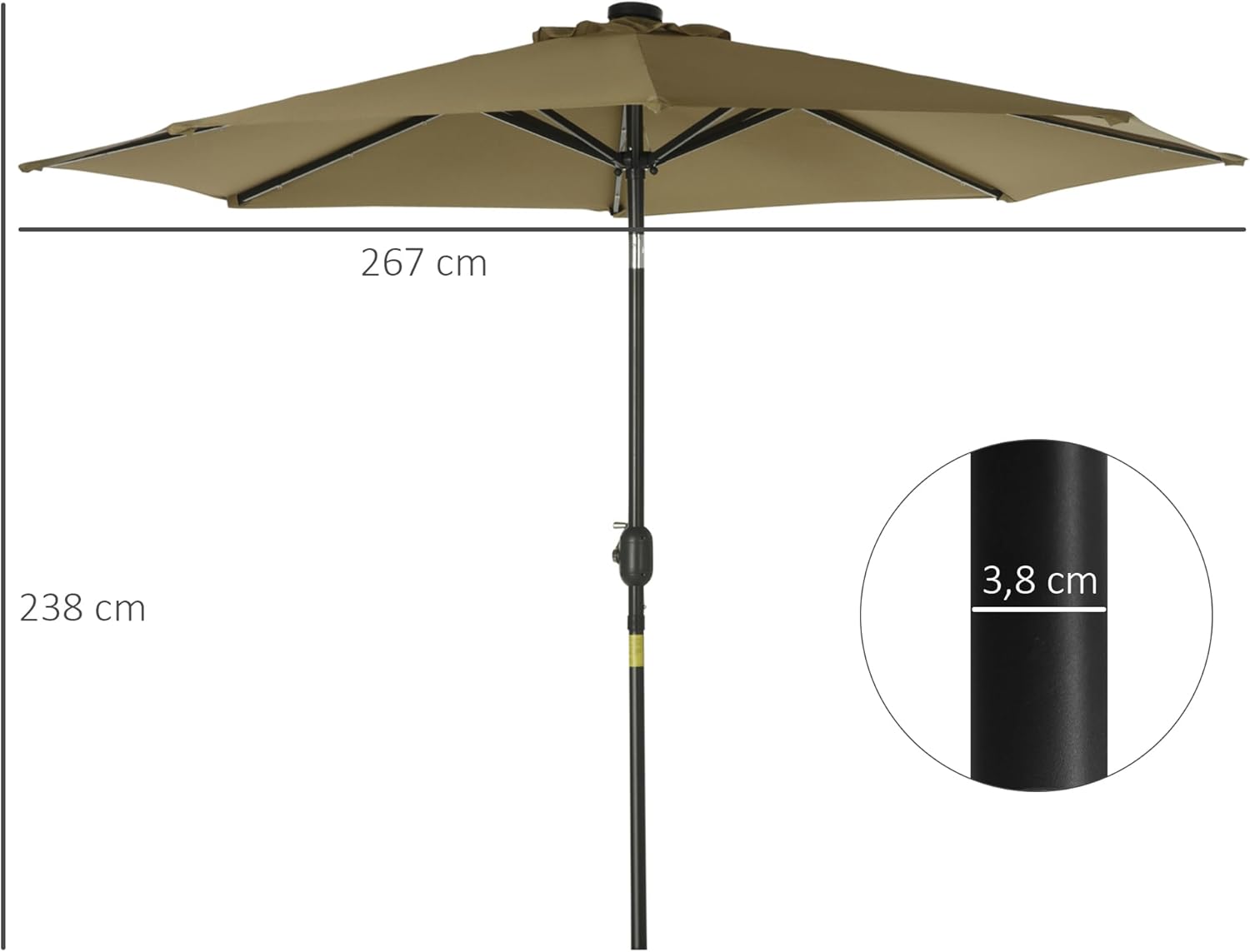 Thumbnail 6 de Parasol de jardin droit octogonal Outsunny, inclinable, lumineux solaire avec 24 LED (Ø 2,7 x 2,4 m)