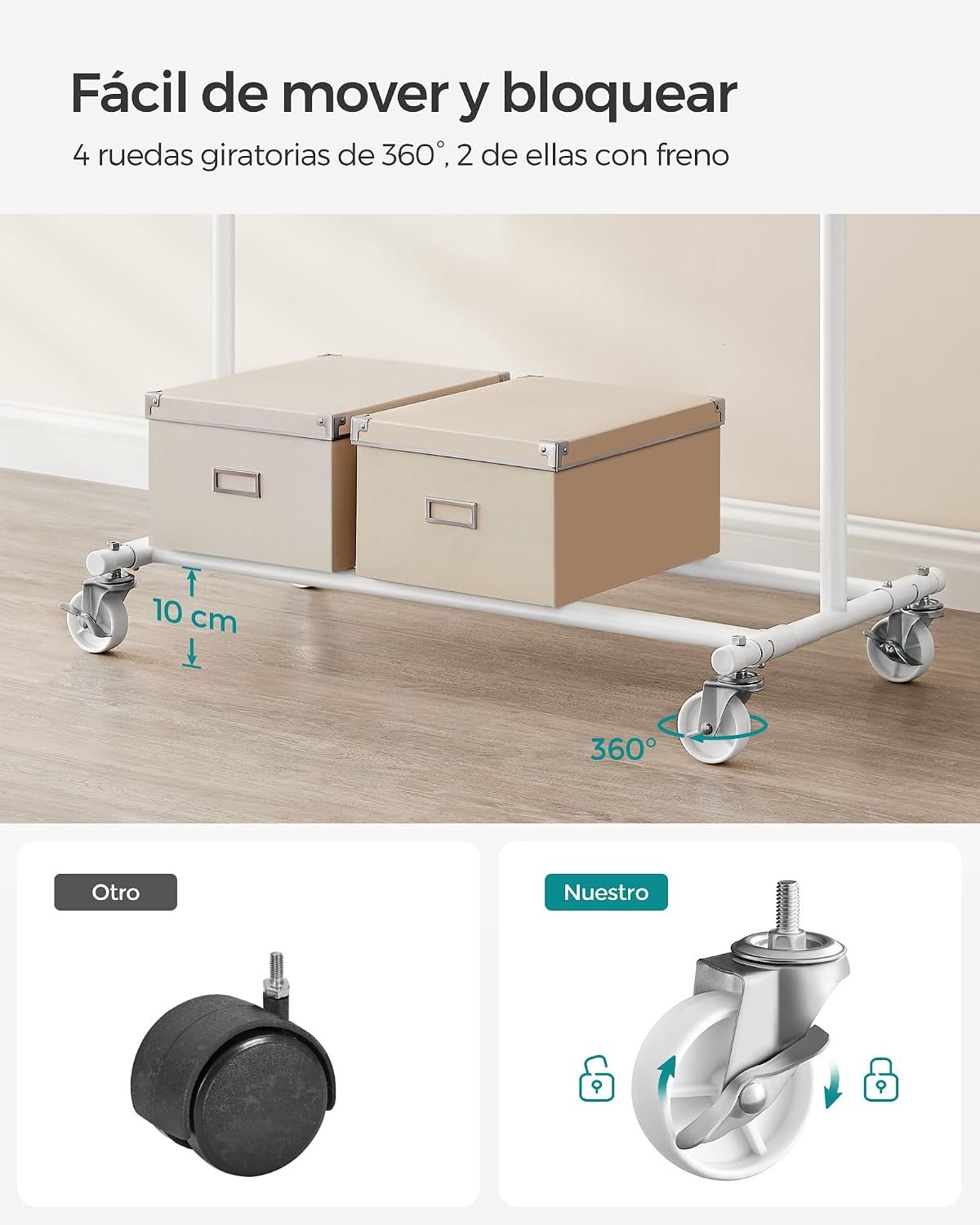 Detalle 2 de SONGMICS HSR013W01 burro ropa extensible 100 kg