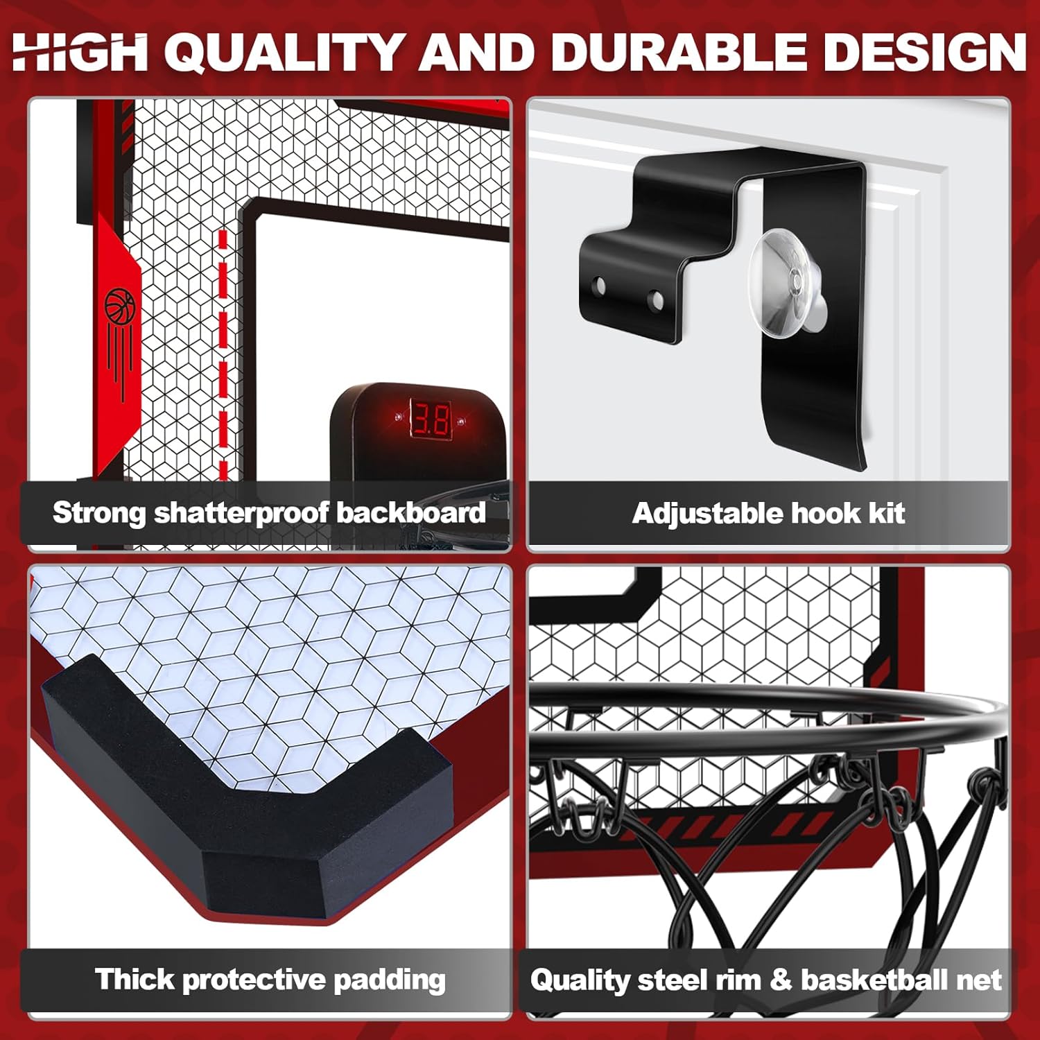 Thumbnail 1 de Indoor Basketball Hoop with Electronic Scoreboard — Door Mount for 5+ Year Olds