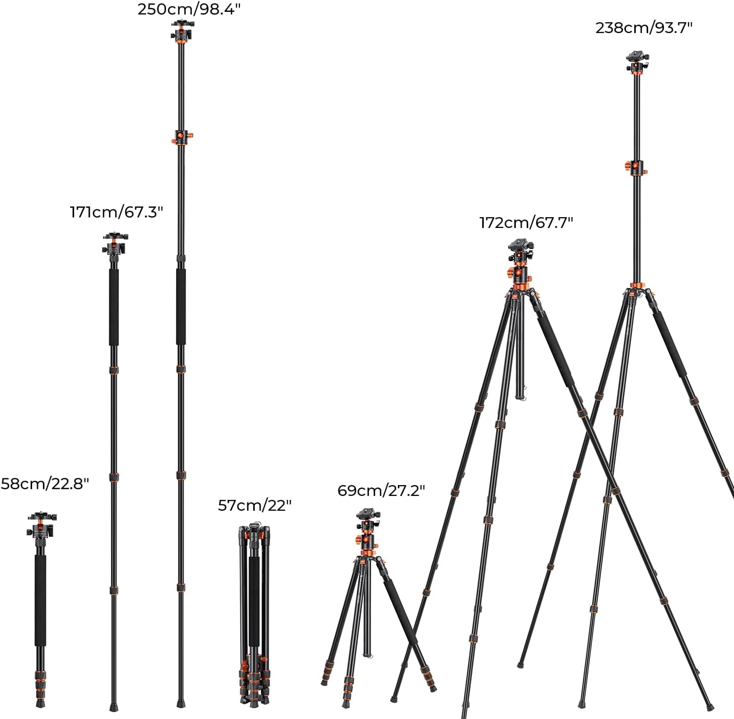 Thumbnail 6 de K&F Concept 238CM Stativ T254A8(SA254T1) – 360° Panoramastativ mit 90° Mittelsäule