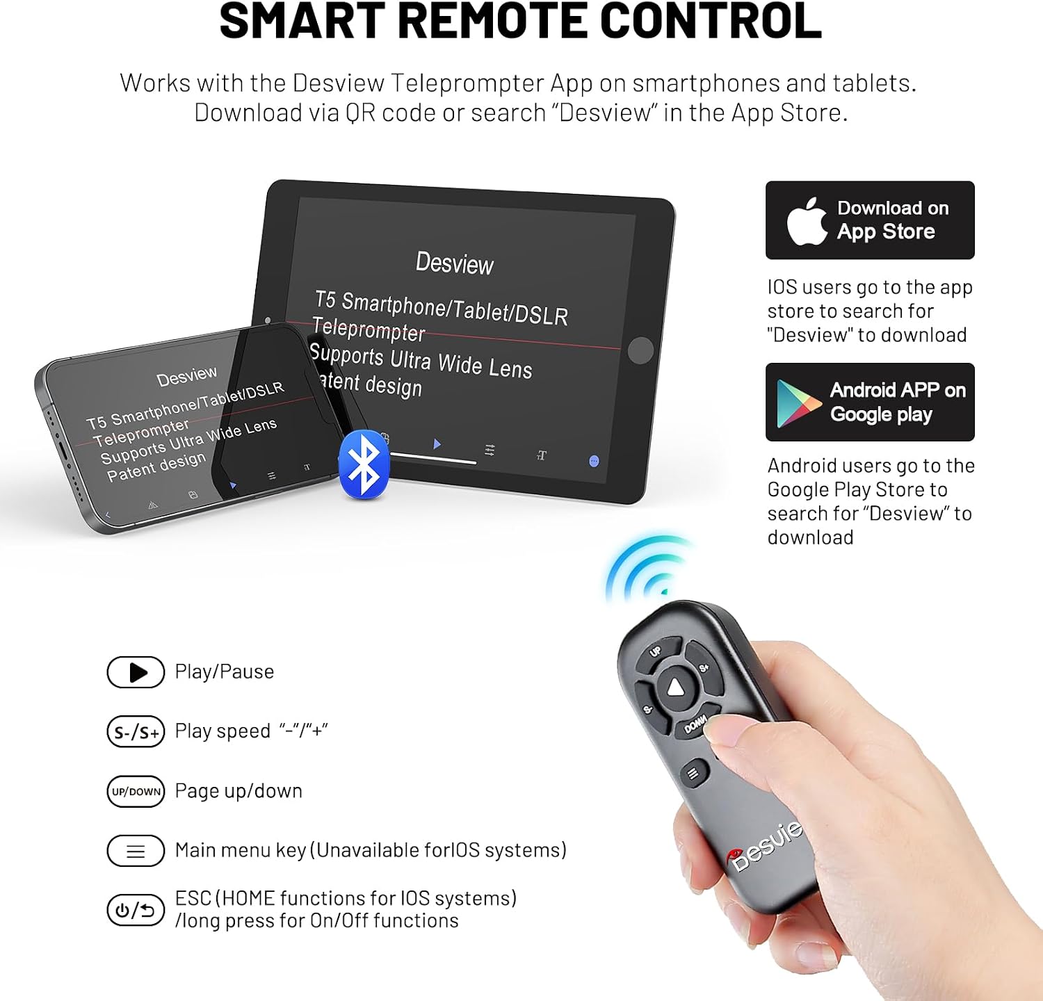 Thumbnail 3 de Desview T5 Teleprompter für Smartphone, Tablet und DSLR-Kamera – inkl. Bluetooth-Fernbedienung, App-Unterstützung und 11 Zoll Kompatibilität