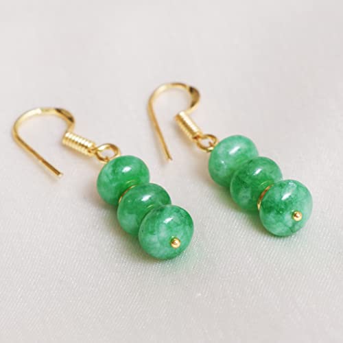 Thumbnail 2 de Gempires Natural Gemstone Rondelle Bead Earrings – 8mm Drop, Gold Plated, Hypoallergenic, Green Jade