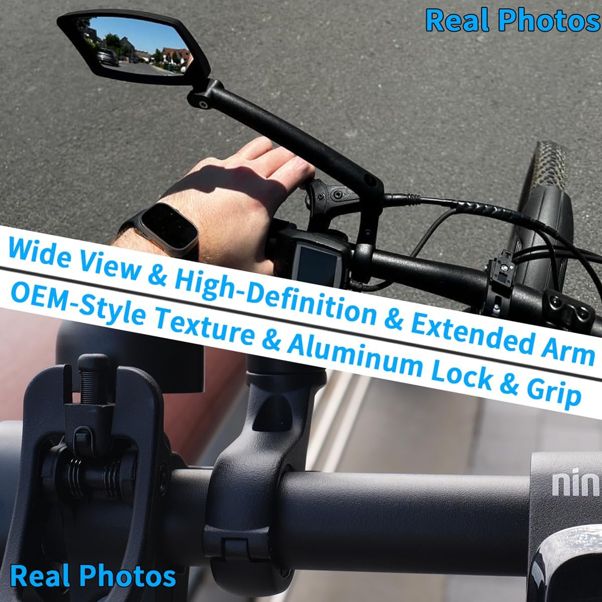Thumbnail 3 de BriskMore Handlebar Bike Mirror – Crystal Clear 360° Adjustable HD Glass, 13" Arm, Shatterproof Convex Lens