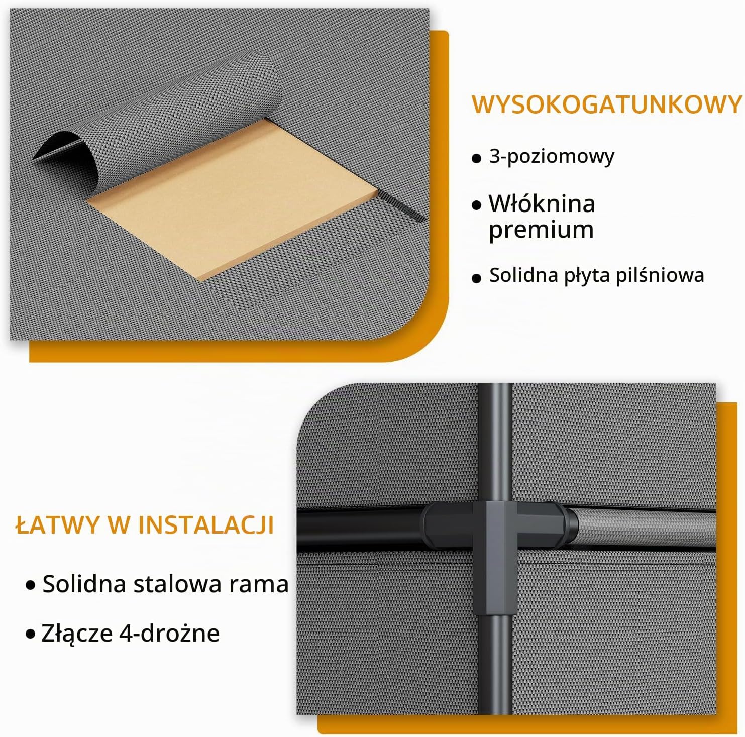 Detalle 2 de WANGIRL CTG-4 – szara komoda z tkaniny, 4 szuflady i stalowa rama