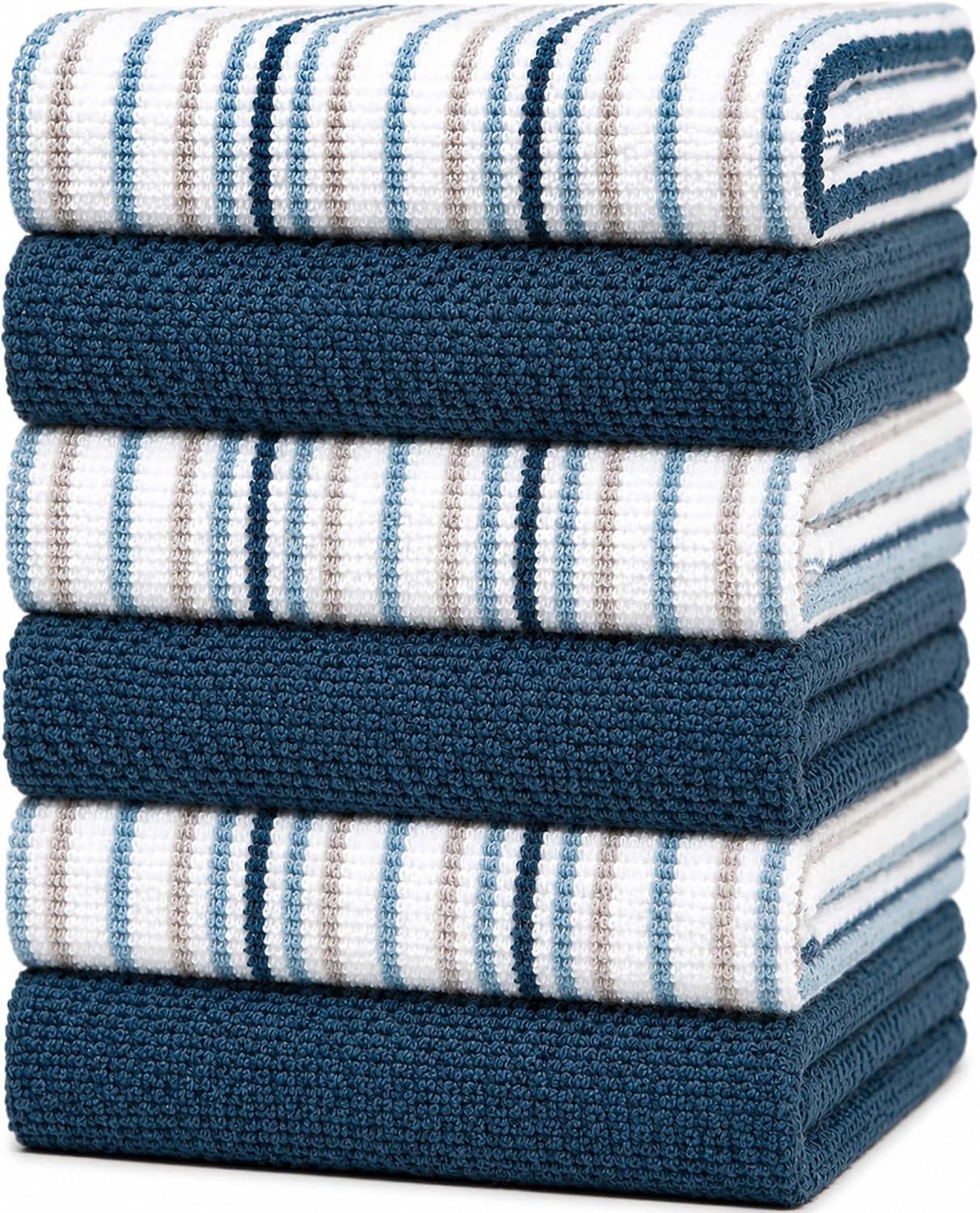 Detalle de Kitchen Towels 16x26 (6 Pack) - Large Cotton Dish Towels with Popcorn Stripe Design, 430 GSM, Blue