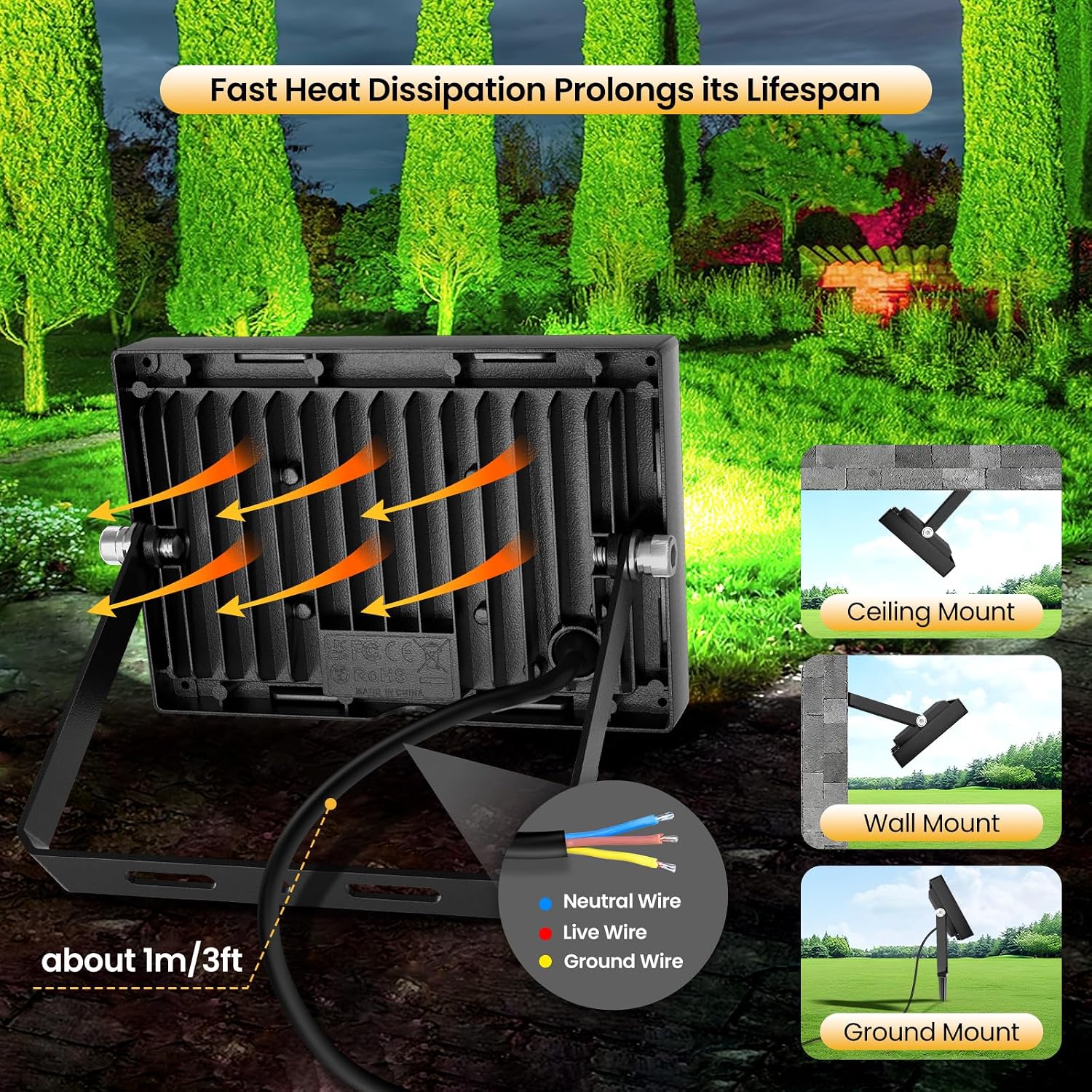Detalle de MEIKEE 35W LED Floodlight Outdoor: 3000 Lumen Security Light with IP66 Waterproofing