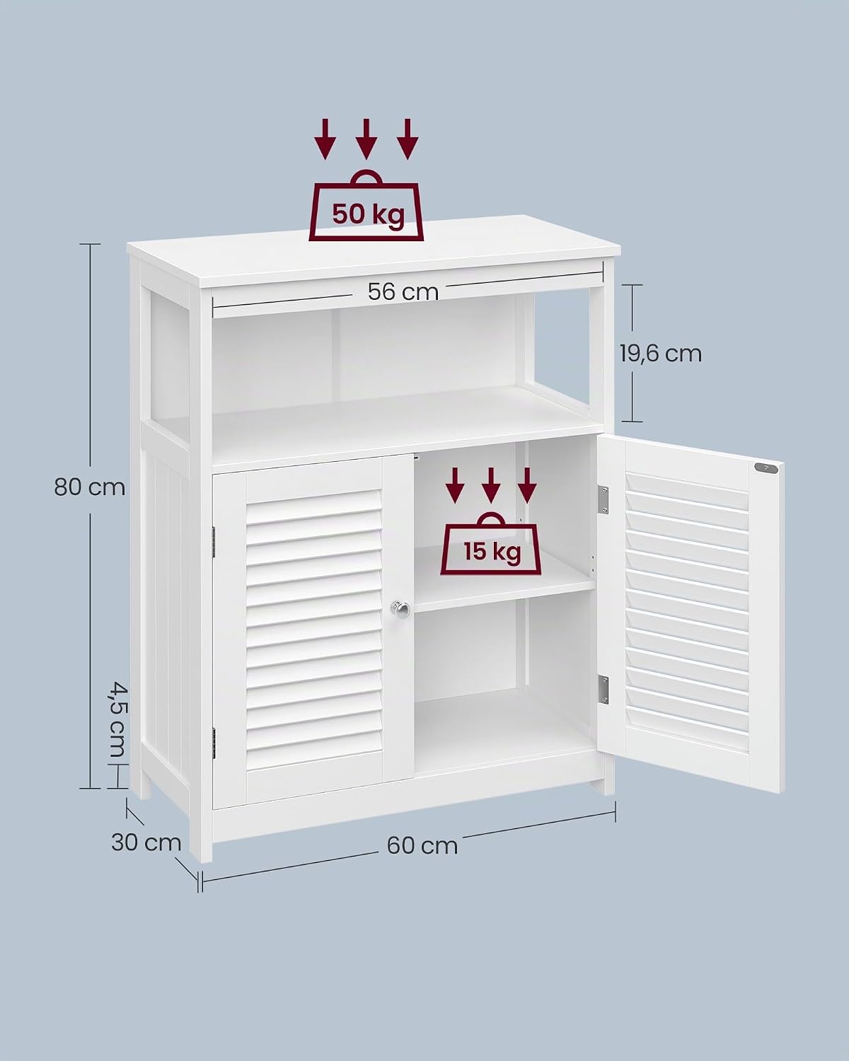 Detalle 1 de VASAGLE BBC40WT mobiletto bagno 30x60x80 cm