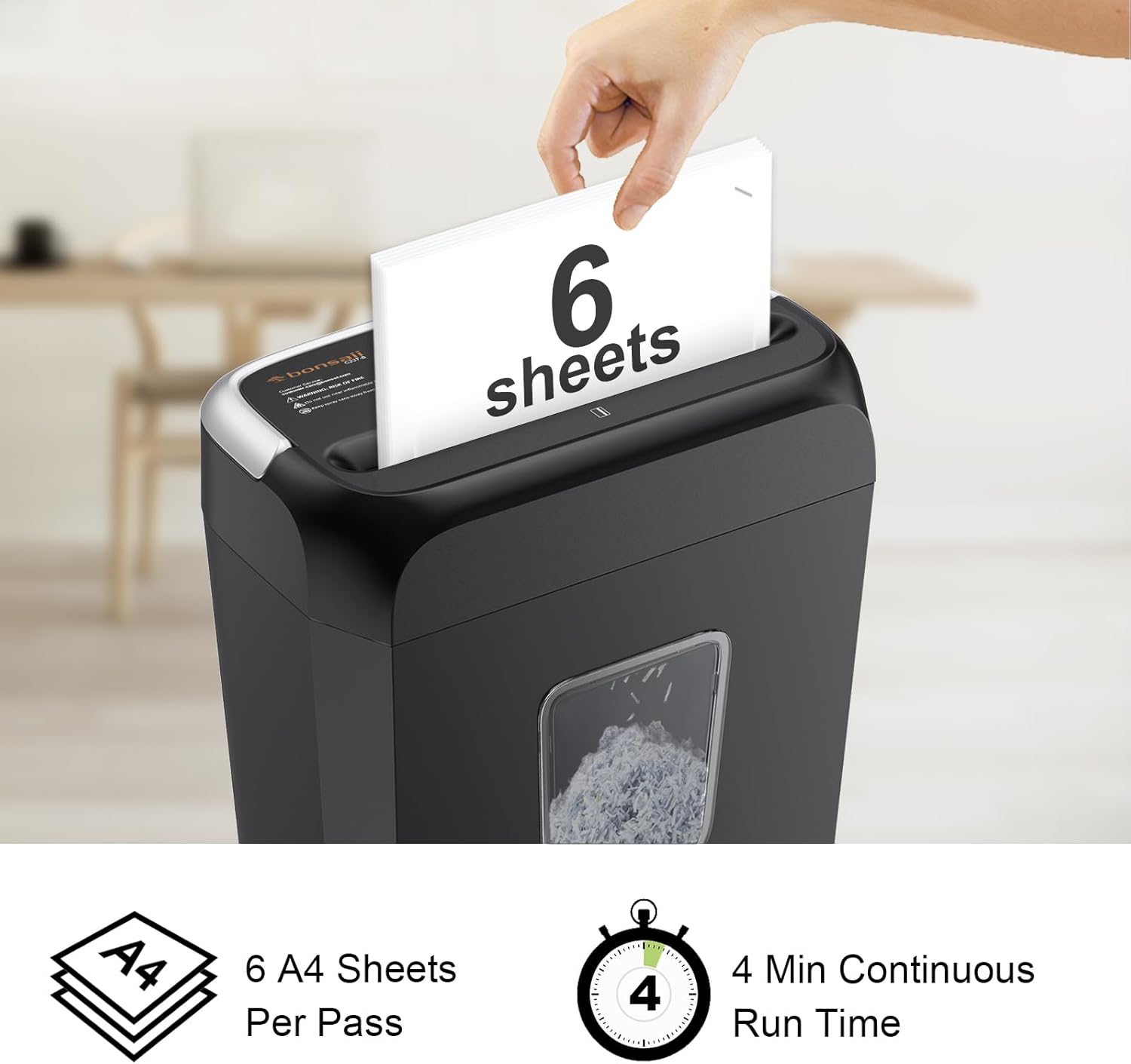 Thumbnail 1 de Bonsaii C237-B 6-Sheet Cross-Cut Paper Shredder, P-4, 3.4-Gallon Bin