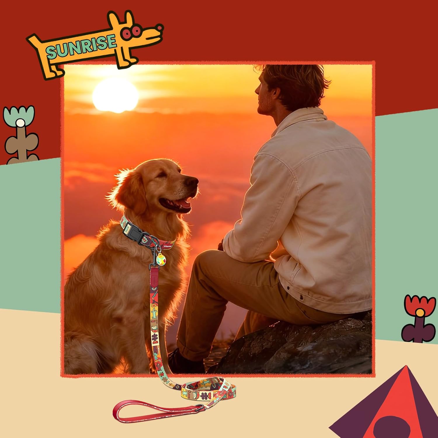 Thumbnail 1 de PawView Soft Padded Collar & Leash Set with QR Code Tag (Adjustable Nylon) – Sunrise, S