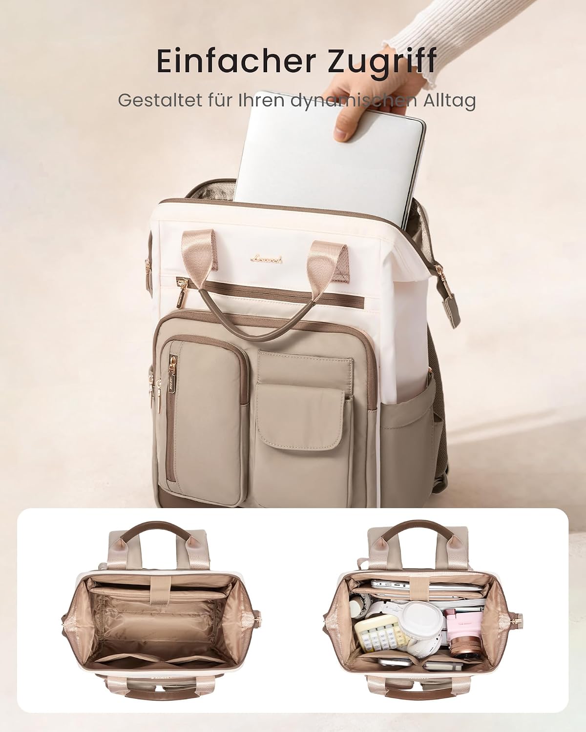 Detalle 2 de LOVEVOOK Damen-Rucksack 15,6 Zoll – 2-in-1 Handtasche, wasserdicht, 20 Taschen, großes Fach, ideal für Schule, Uni, Arbeit und Reisen