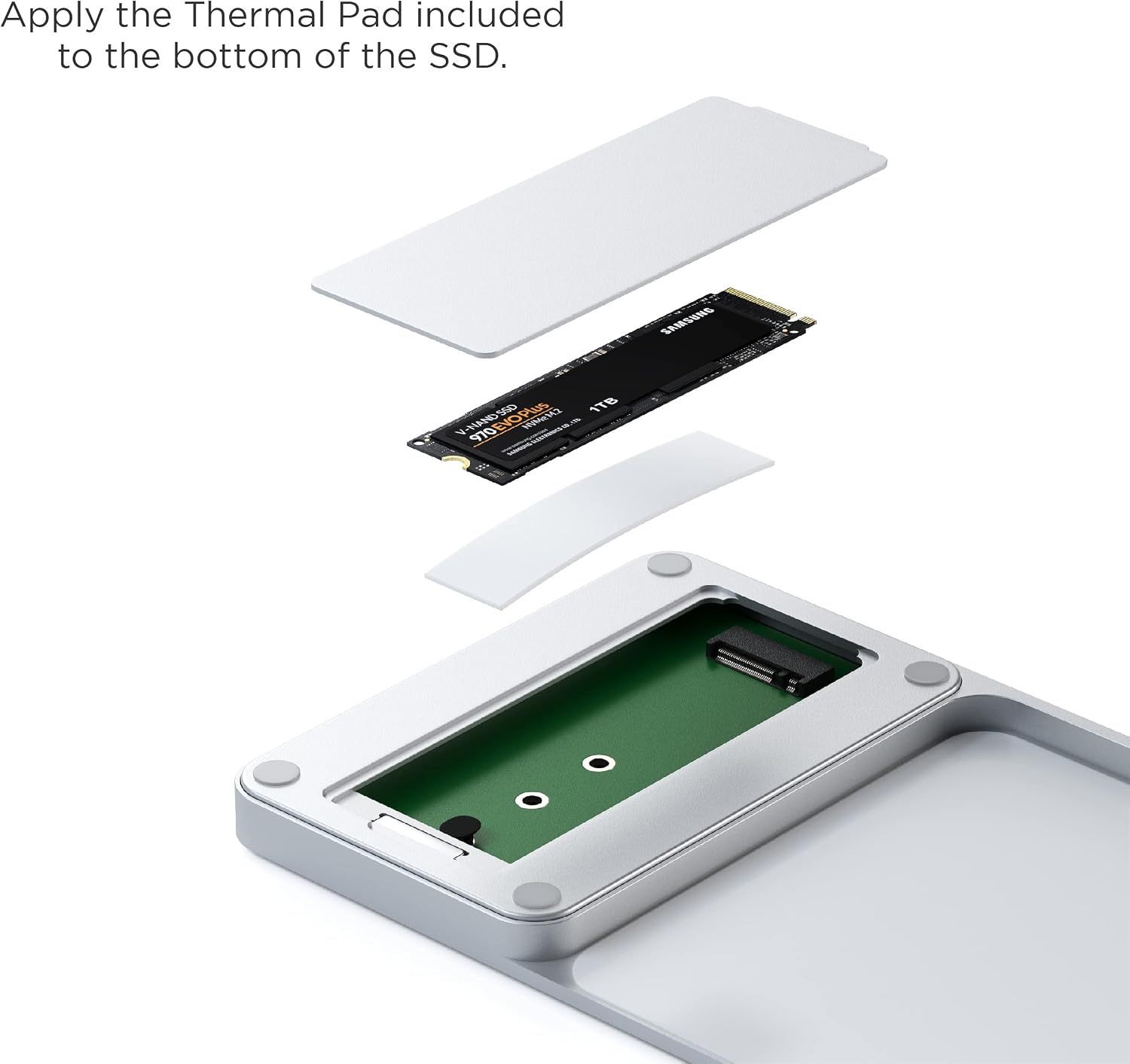 Detalle de SATECHI Hub USB-C Slim Dock per iMac 24” (2021) con alloggiamento SSD M.2 NVMe/SATA, micro/SD e porte USB-A/USB-C