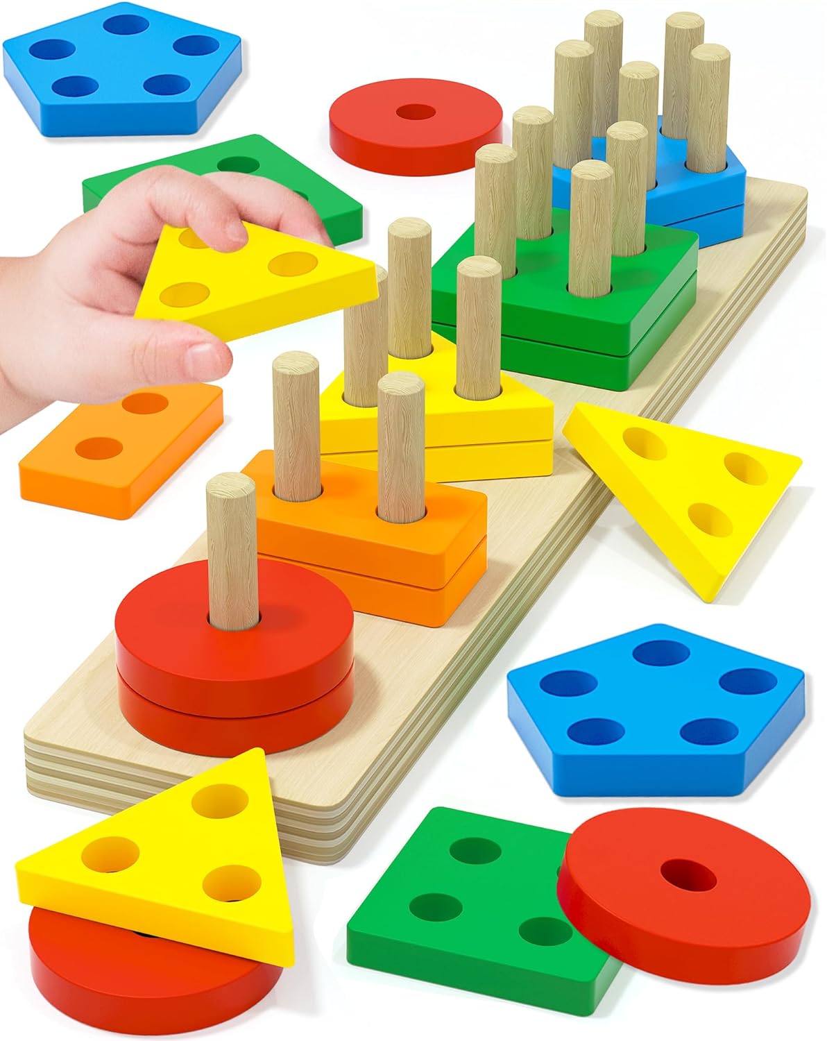 Detalle de Montessori Wooden Shape Sorter Toy for Ages 1-3