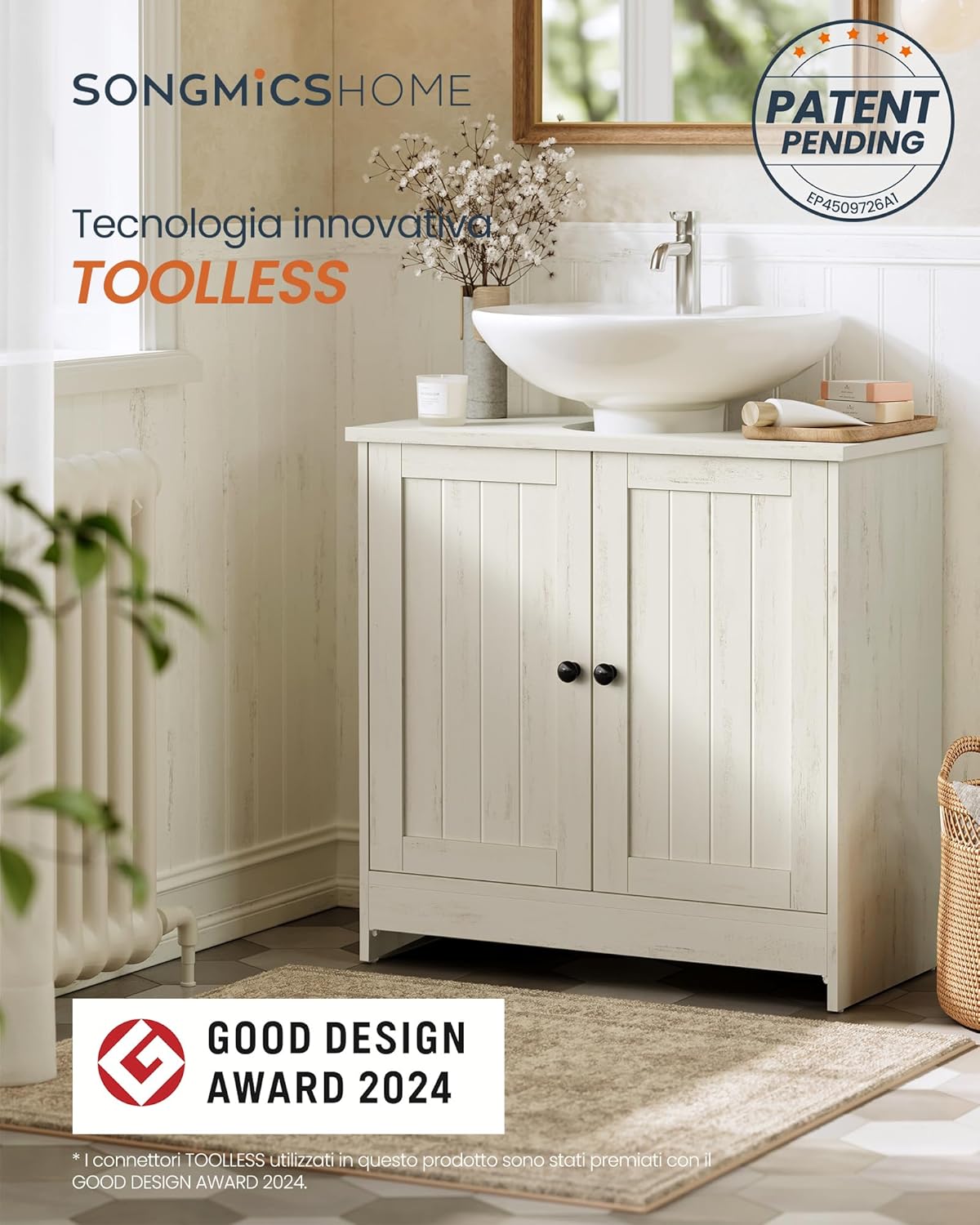Thumbnail 2 de SONGMICS HOME Mobile Sottolavabo da Bagno BBC223WJ01 – Montaggio senza attrezzi, design vintage e versatile