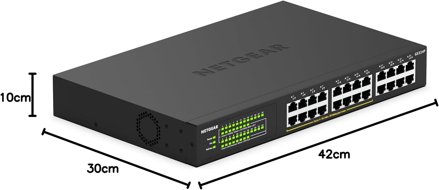 Detalle de NETGEAR Switch Ethernet PoE 24 porte Unmanaged GS324P (16 PoE+ fino a 190 W, Gigabit)