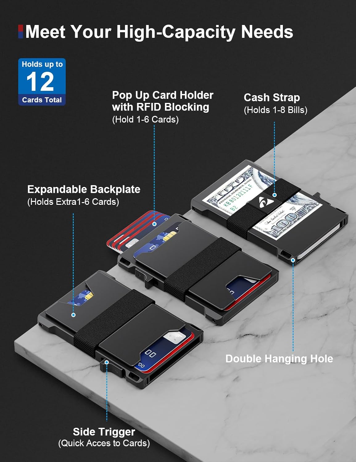 Thumbnail 1 de dwnkove Porta Carte di Credito Uomo Slim in Alluminio con Pop-Up e RFID/NFC (12+ carte)