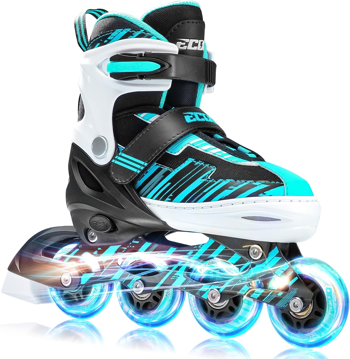 Detalle de ECOO Adjustable Inline Skates for Kids, Cyan, with 8 Light-Up Wheels