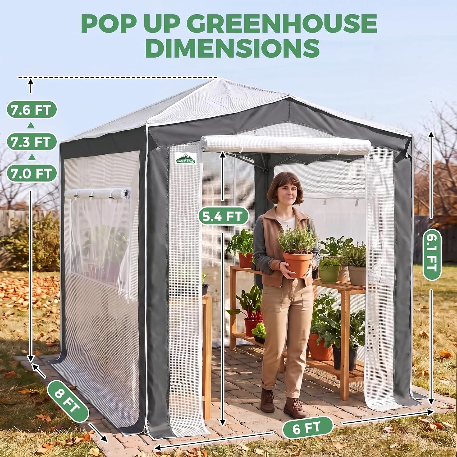 Thumbnail 2 de EAGLE PEAK Pop Up Greenhouse 8x6 with PeakPush Center Lock and Mesh Windows
