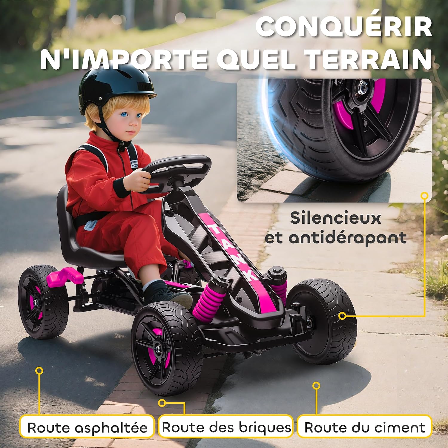 Detalle 1 de AIYAPLAY 370-395V00PK skelter met pedalen, vrijloop en rem, roze