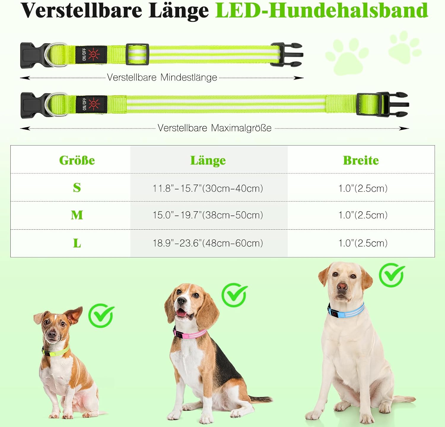 Detalle de Weesiber Leuchthalsband Hund LED Grün S