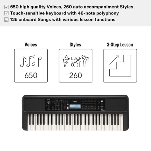 Detalle de Yamaha PSR-E383: Tastiera portatile per principianti con 61 tasti e lezioni Yamaha incluse