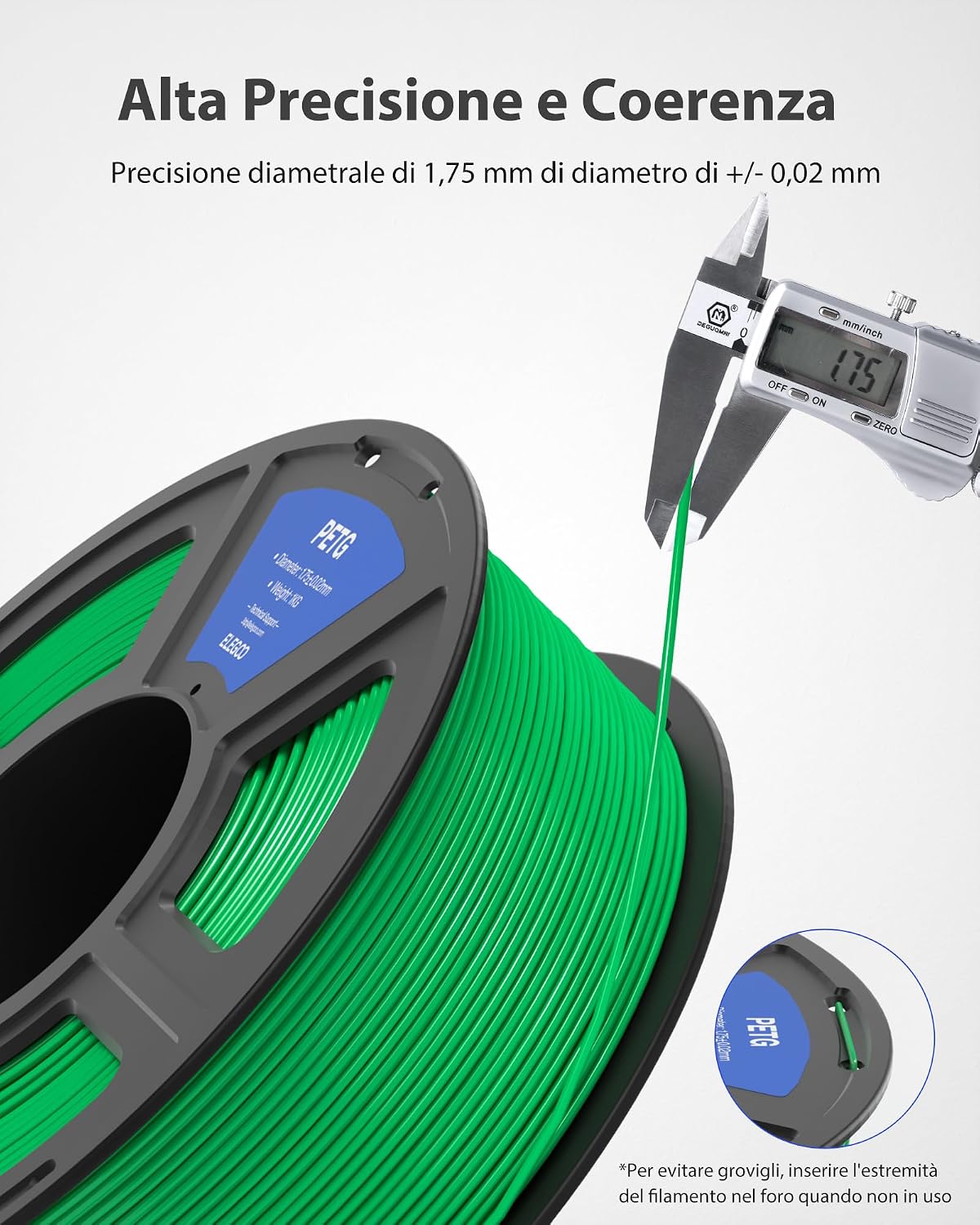 Detalle 2 de ELEGOO PETG 1KG 1,75 mm Filamento per stampa 3D
