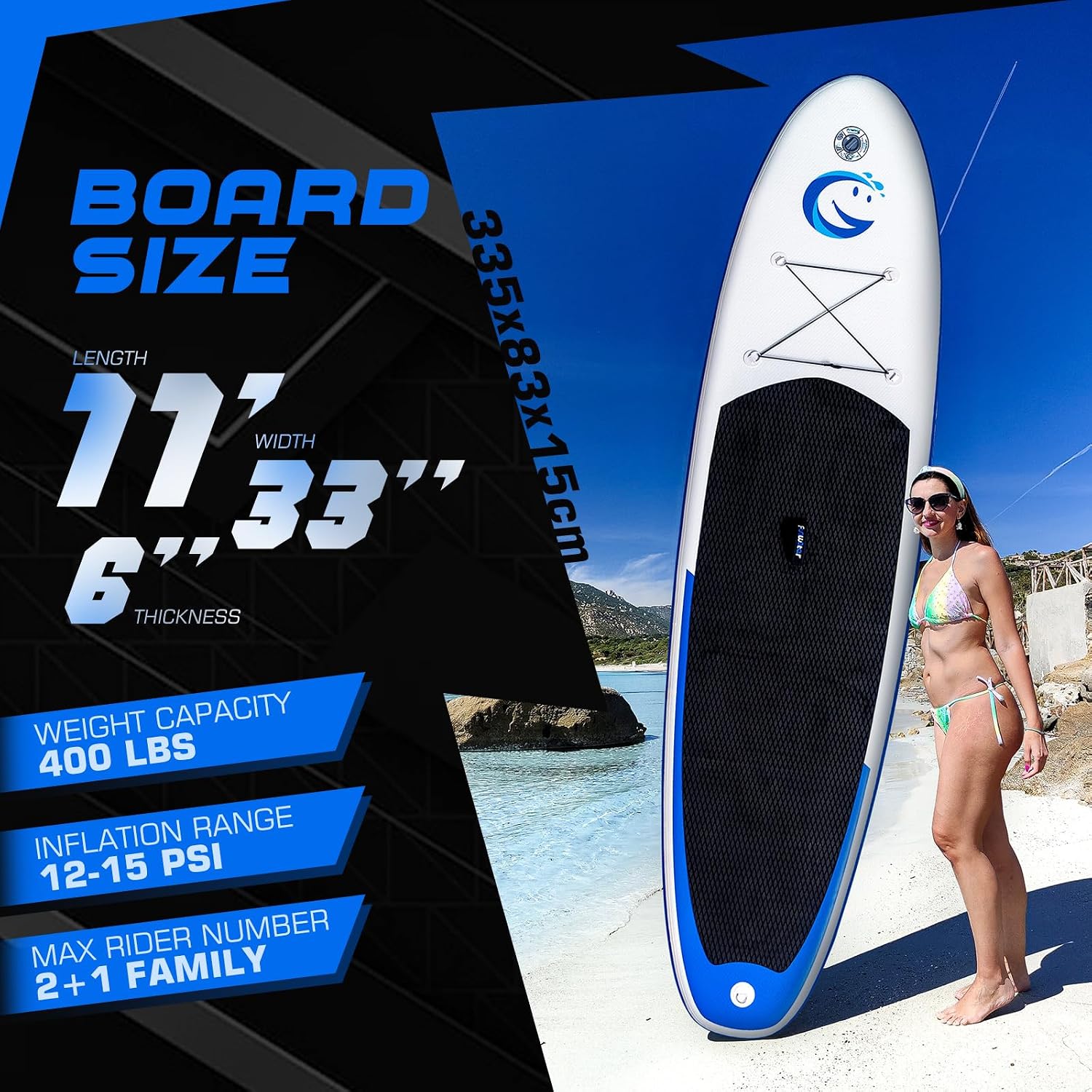 Thumbnail 1 de FunWater 11 ft Inflatable SUP with EVA Deck, 3 Fins & Complete Accessory Kit