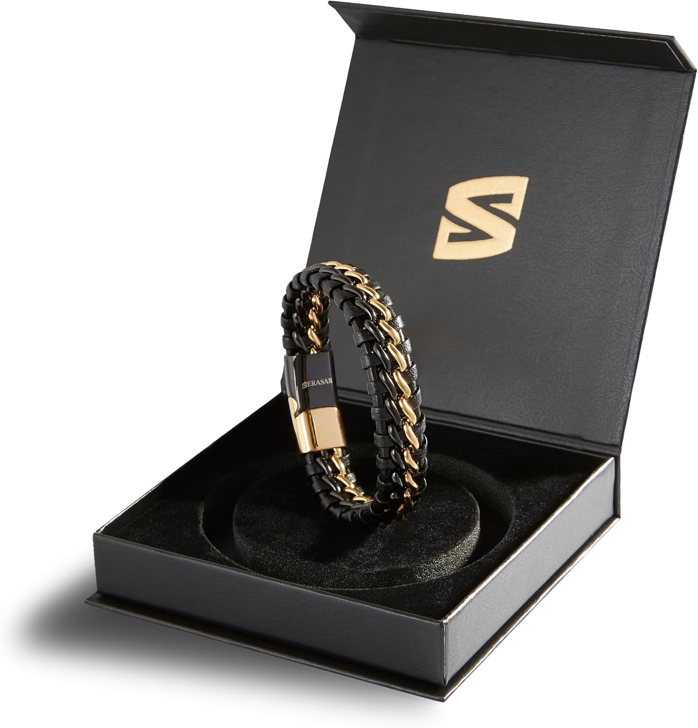 Detalle 2 de SERASAR Bracelet Cuir Homme – Noir