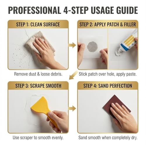 Detalle de Deuvuo Wall Repair Kit: 100% Safe Wall Spackle Paste with 2" Drywall Patch