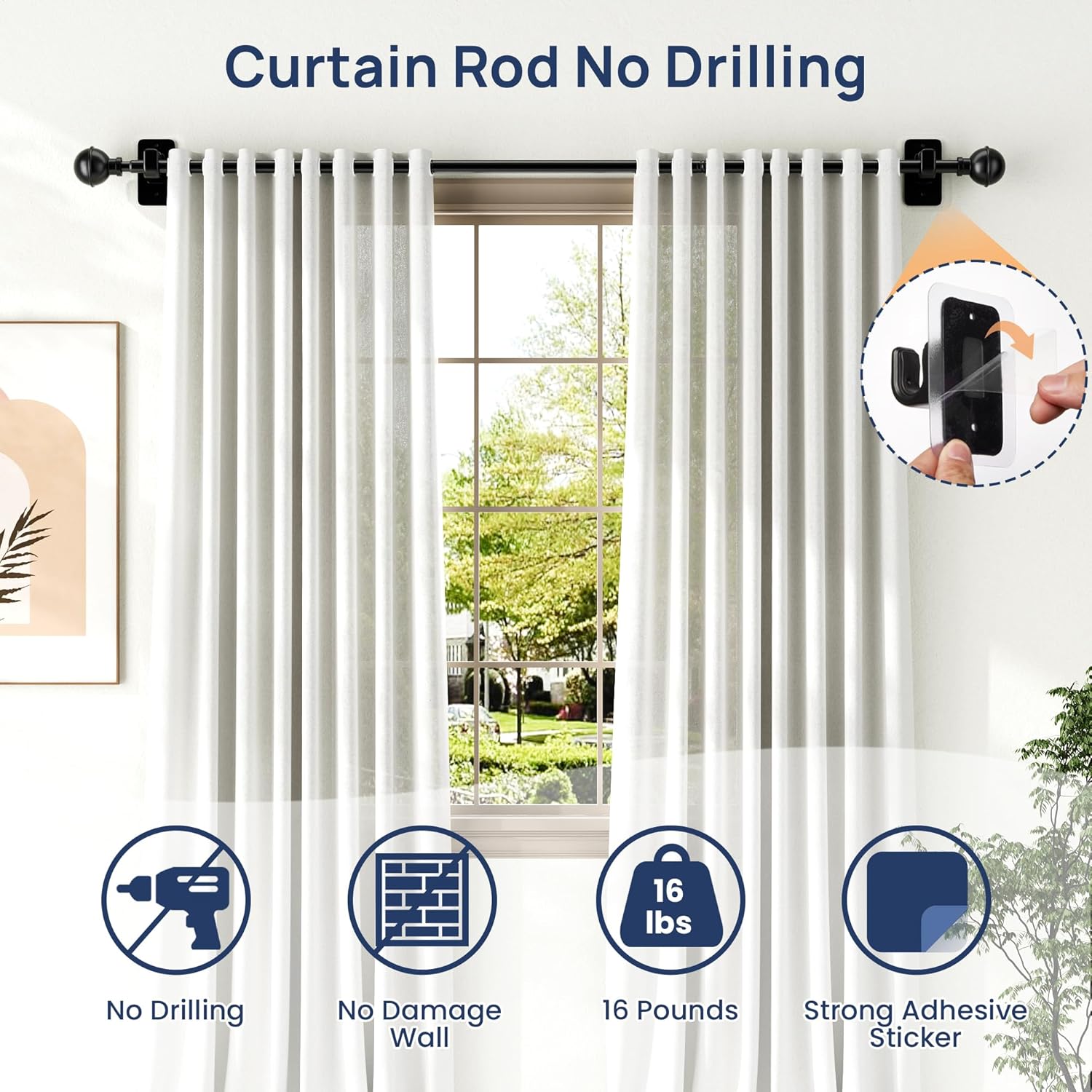 Thumbnail 4 de No Drill Curtain Rod 28-47"