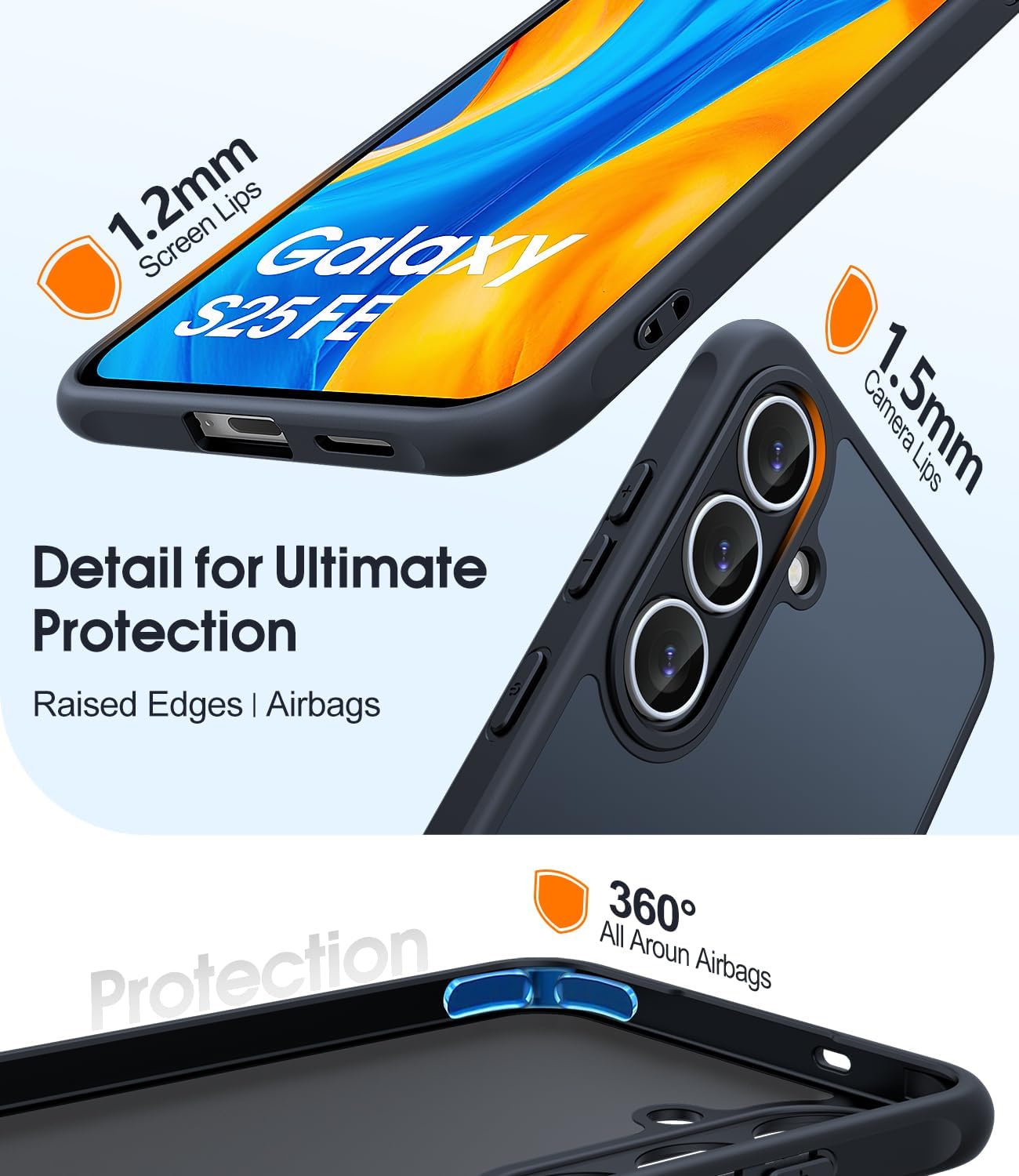 Detalle de JAME for Samsung S25 FE Case (2-Pack) with Screen Protector – Military-Grade Shockproof Cover, Black