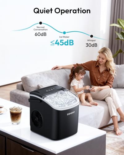Thumbnail 7 de EUHOMY Countertop Ice Maker Machine with Handle (Black) – 26lbs/24H, Bullet Ice in 6 Minutes