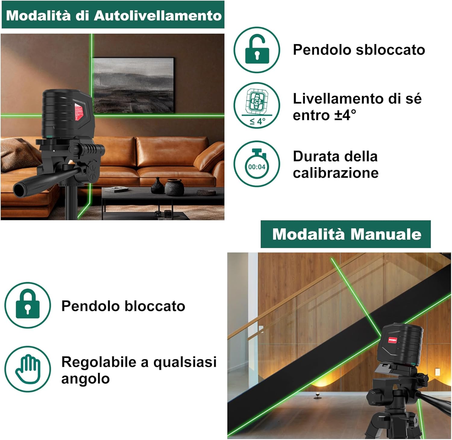 Thumbnail 1 de HYCHIKA Livella Laser Autolivellante con Treppiede: precisione verde e versatilità per DIY