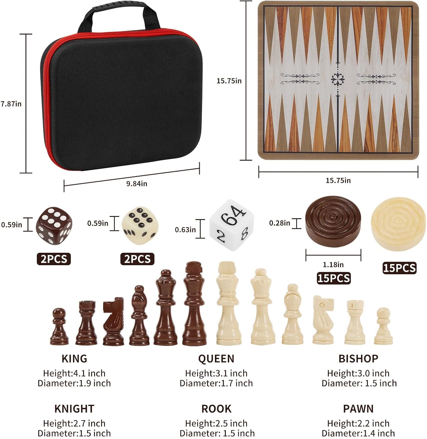 Detalle de 3-in-1 Travel Chess Set (Foldable 15.7 inch board) with Backgammon & Checkers Mousepad Mat and Storage Bag