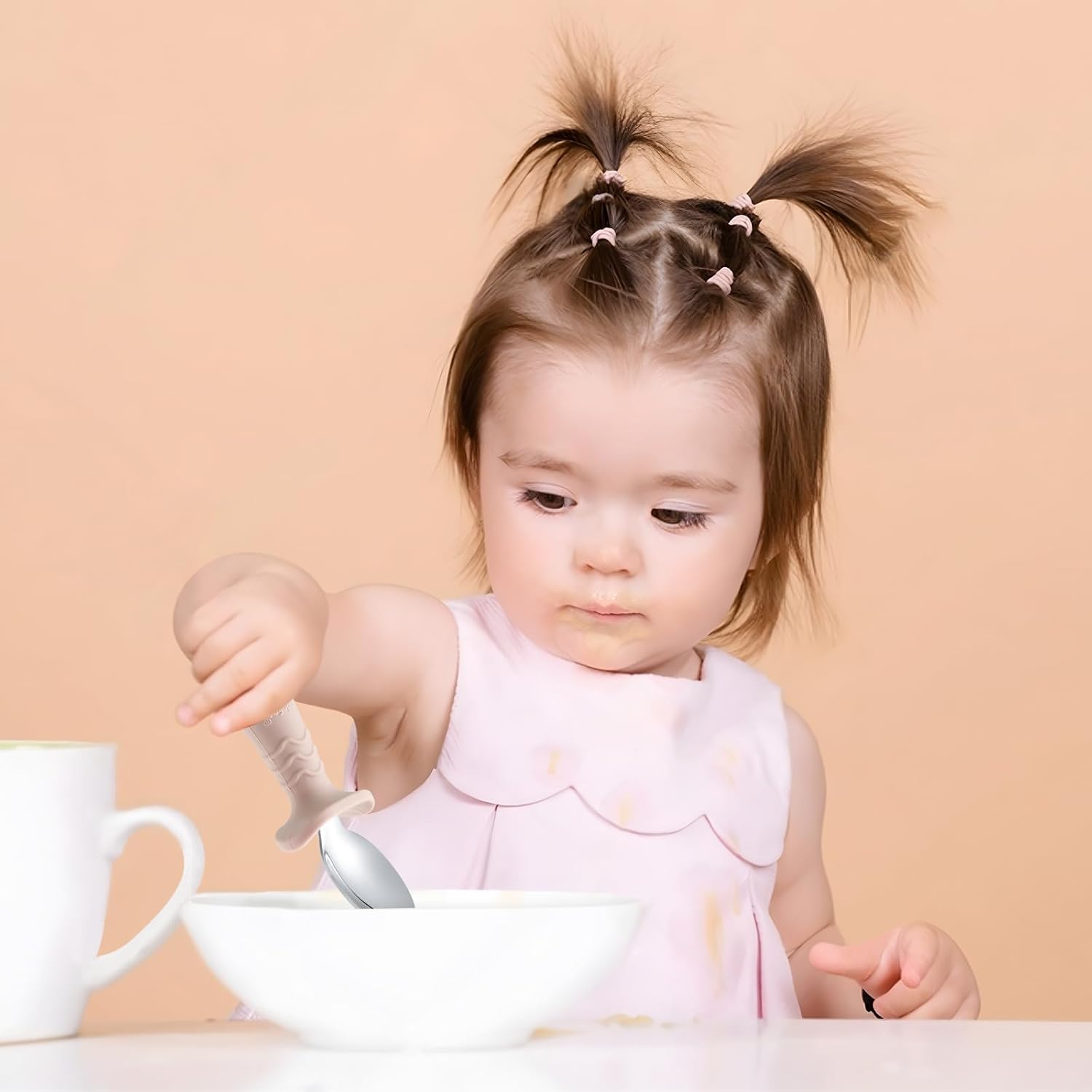 Detalle de PandaEar Toddler Flatware Sets babybestek, 6-delig in silicone en roestvrij staal