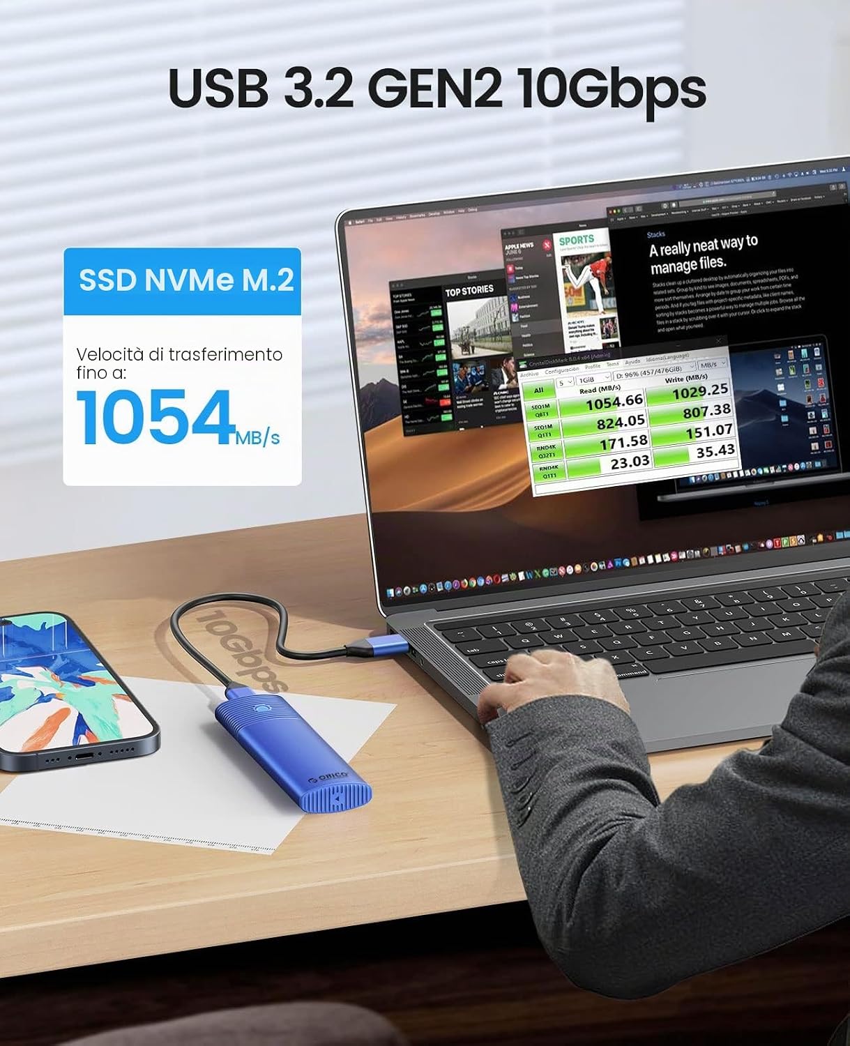 Thumbnail 2 de ORICO Case SSD M.2 NVMe USB-C: Adattatore esterno in alluminio con dissipazione a tre strati (2230/2242/2260/2280)
