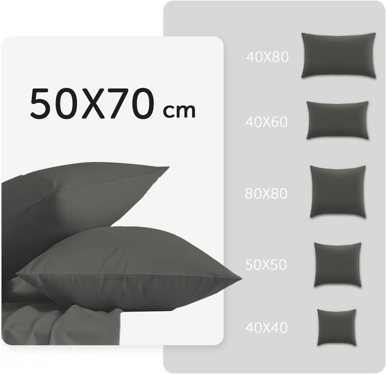 Thumbnail 2 de AboveBED Taie d'oreiller 50x70 (Lot de 2) – Anthracite, Jersey 100% Polyester