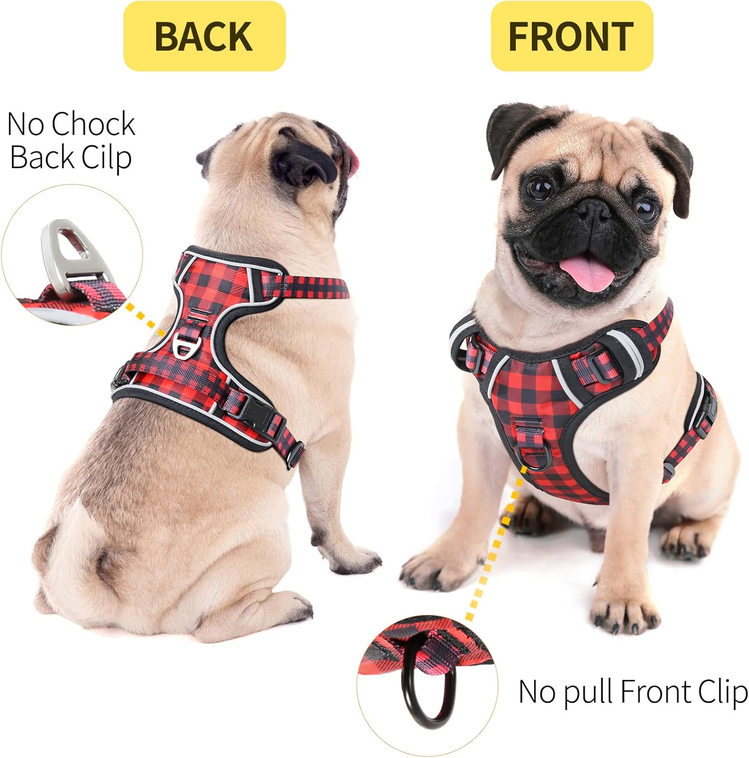 Thumbnail 4 de HEELE Small Dog No Pull Harness (Soft Handle, Reflective) – Checkered-Red, Size S