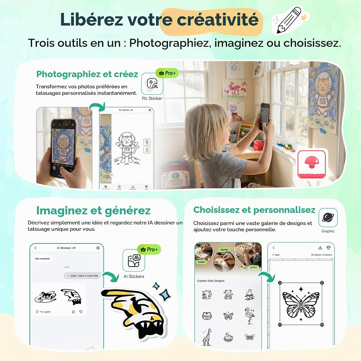 Thumbnail 5 de TATTMUSE TK20 tattooprinter voor kinderen met 40 tattoovellen en 4 stiften