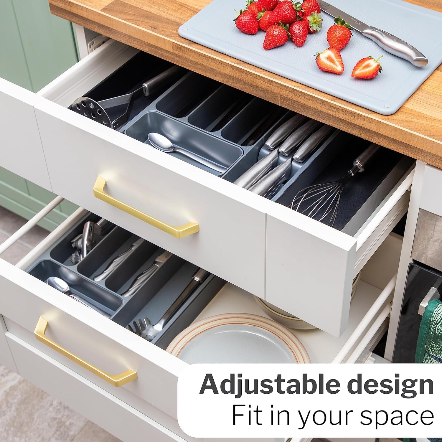 Thumbnail 4 de nuovva Cutlery Drawer Organiser – adjustable expandable utensil tray with removable dividers, black & grey