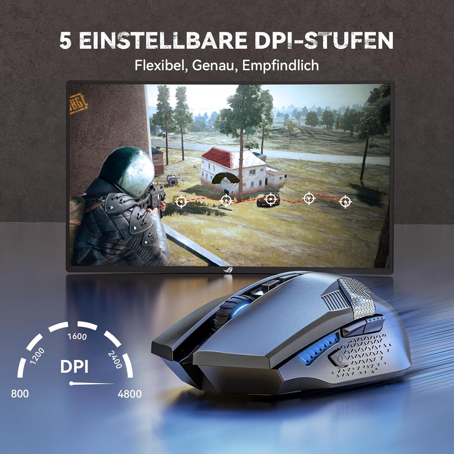 Thumbnail 2 de TECKNET kabellose Gaming-Maus (2,4 GHz) mit Schnellfeuertaste, 8 Tasten, 4800 DPI – ergonomisch für PC, Mac & Laptop