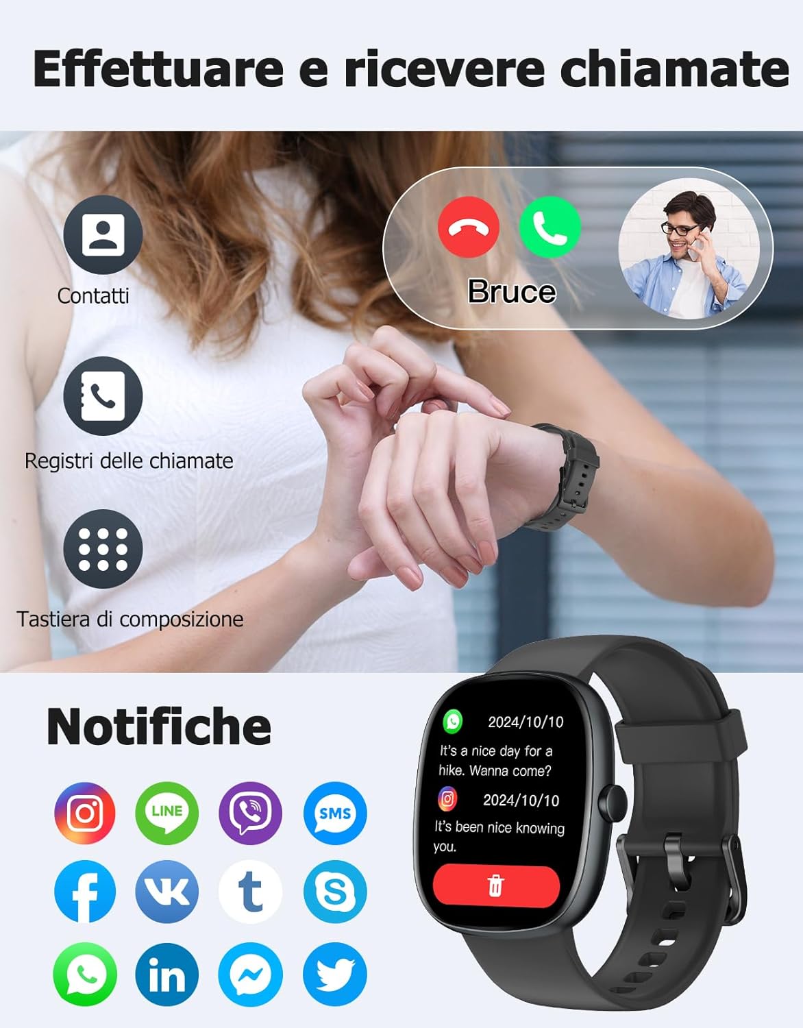 Detalle de HUAKUA Smartwatch Uomo Donna – Chiamate, Notifiche e Fitness con AMOLED, 5ATM e Bluetooth 5.4