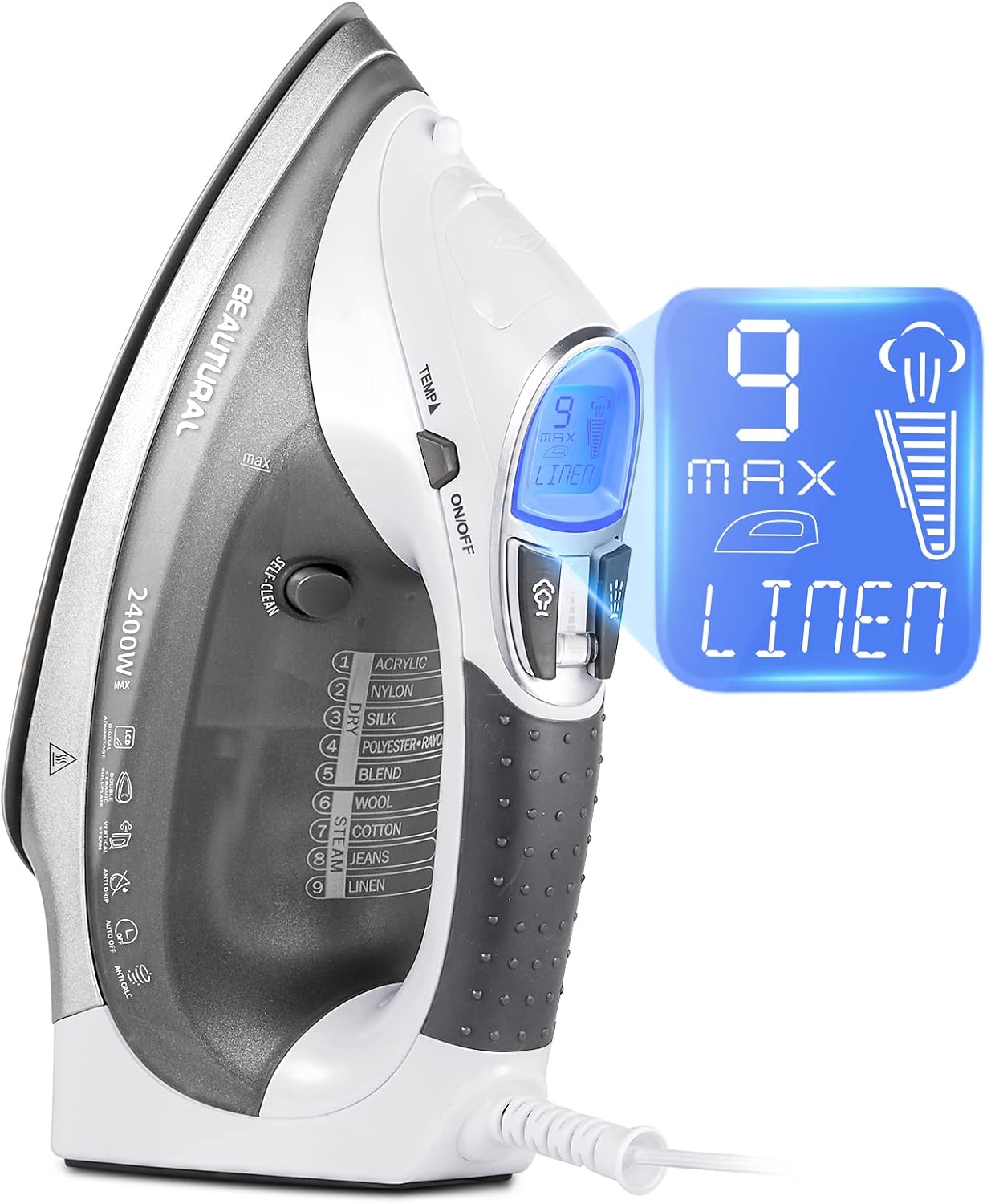 BEAUTURAL 2400W Steam Iron 340ml LCD Display