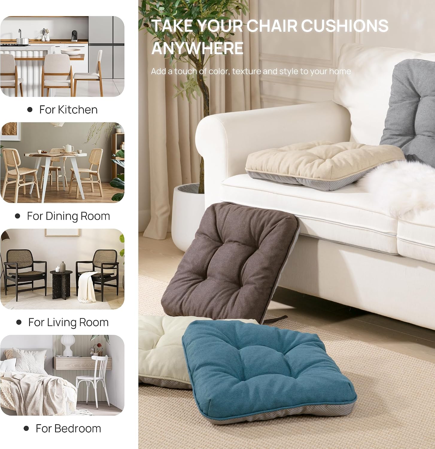 Thumbnail 5 de Love's cabin CUSA26A1PZDB39M4 Memory Foam Chair Cushions, 4-Pack, Brown