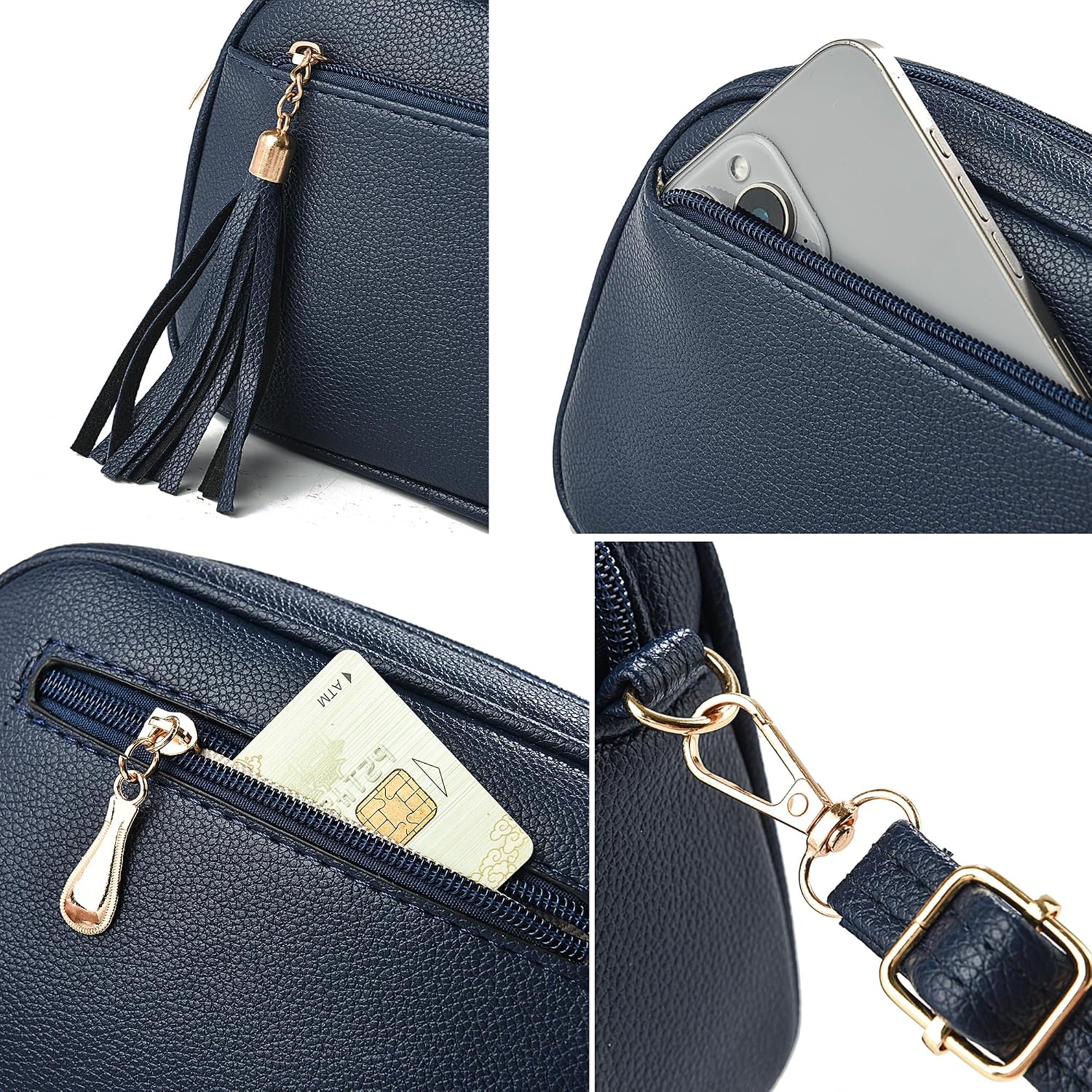 Thumbnail 5 de FULEI Tassel Crossbody Bag for Women – Small Faux Leather Handbag with Front Zip Tassel