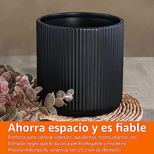 Thumbnail 5 de Amazon Basics maceta redonda de cerámica estriada (20,3 cm) en negro