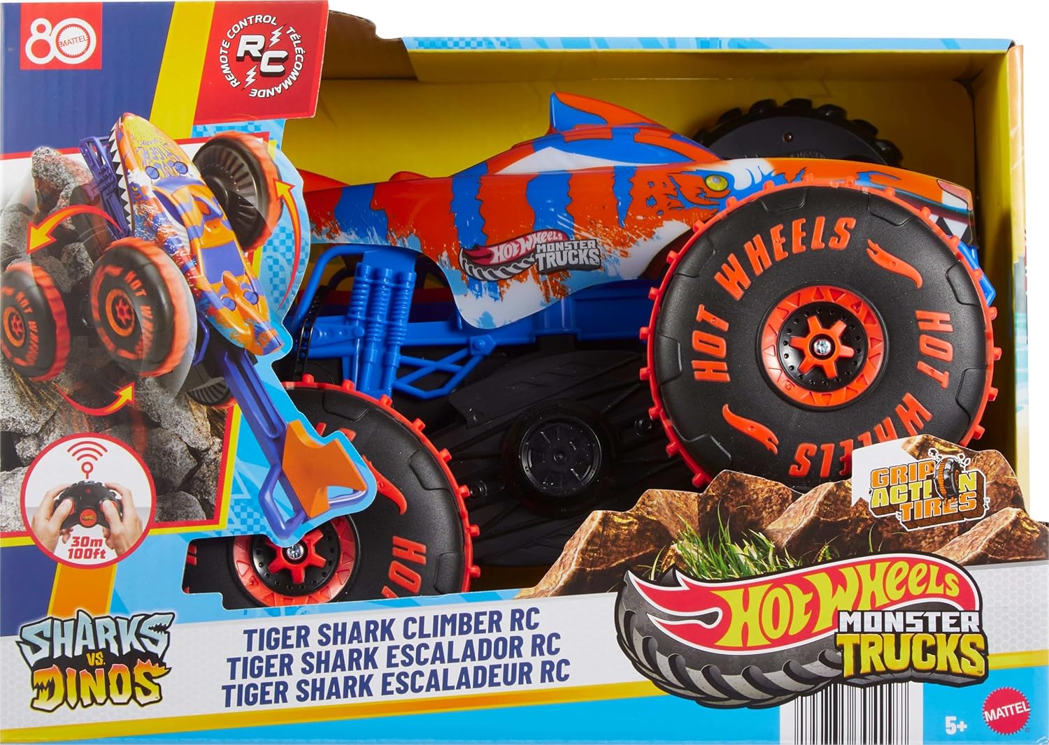 Detalle 2 de Hot Wheels Monster Trucks Tiger Shark Climber RC (JFR39) – Dreifach-Modi für Rennen, Klettern und Stunts