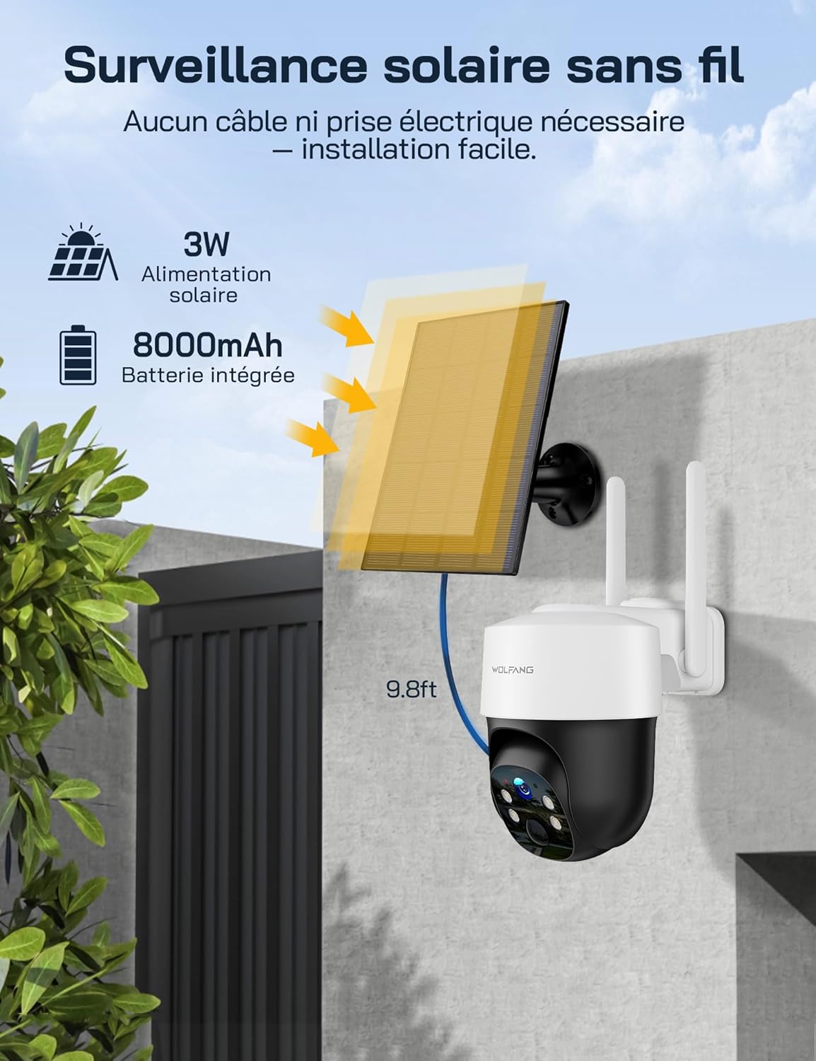Thumbnail 5 de WOLFANG Camera Surveillance Extérieure sans Fil 4G solaire 2.5K avec carte SIM, vision nocturne et audio bidirectionnel