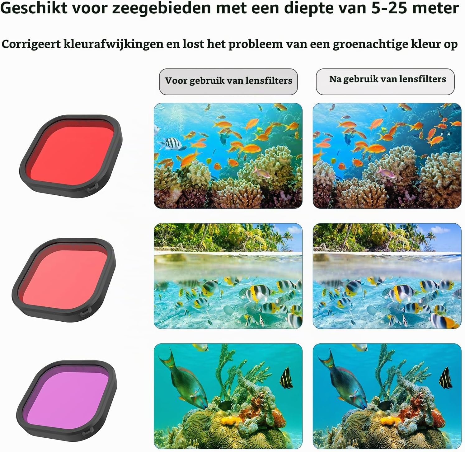 Detalle de AuyKoo 60M duikbehuizing voor GoPro HERO Black met 3 filters