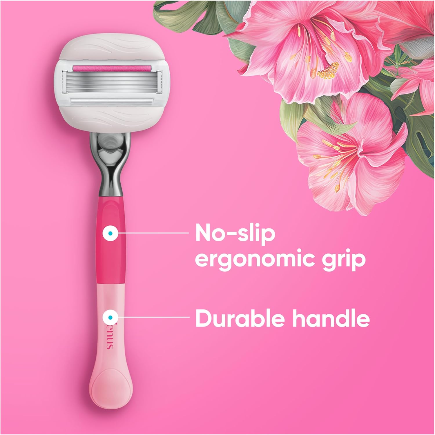 Detalle de Gillette Venus Pro ComfortGlide Pomegranate – 5‑blade system with Olay moisturiser, reusable handle and shower holder